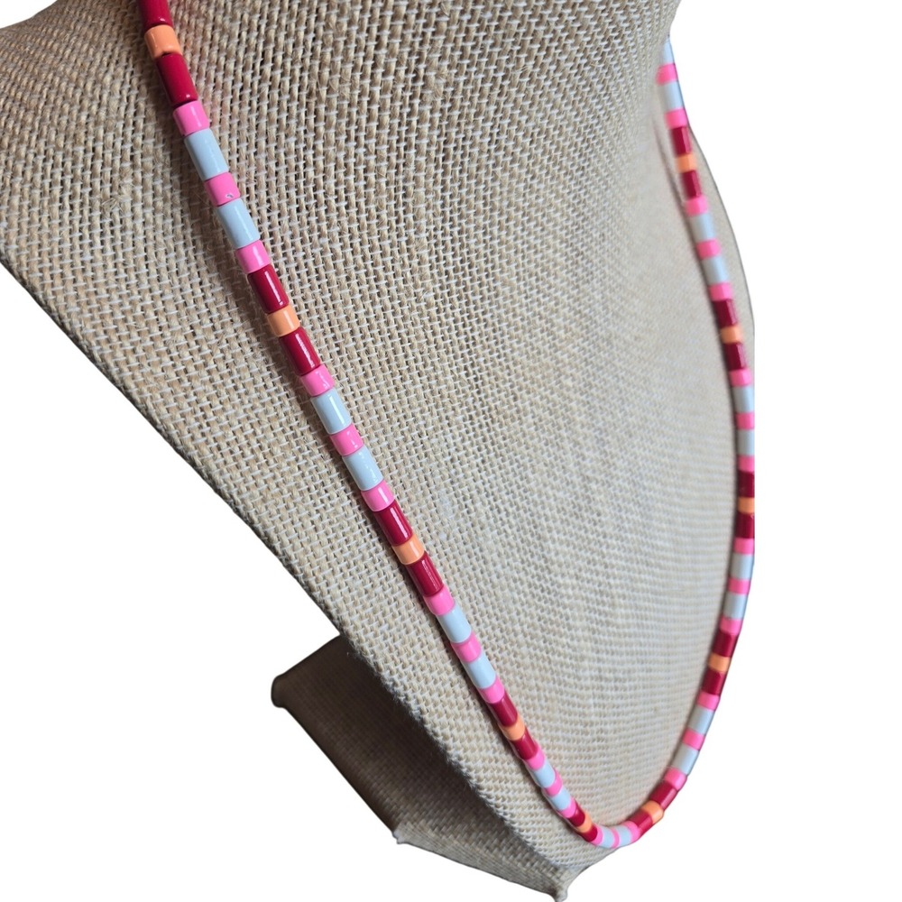 Roxanne Assoulin Beaded Necklace Enamel Pink Red Rainbow Brite Colorful‎ Boho - Picture 2 of 4
